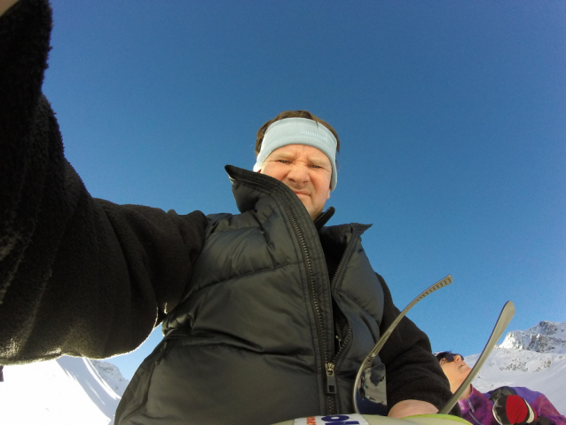 Skier woman descended free terrain above Hohenzollernhaus