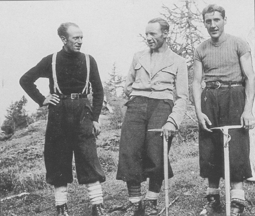 Ugo Tizzoni, Riccardo Cassin a Gino Esposito po návratu z Walkerova pilíře na Grandes Jorasses. 1938.