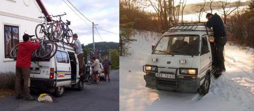 Subaru Libero v zimě na Šumavě a na cyklistické vyjížďce pod Ralskem.