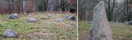 Nasavrky, rekonstruovaný kamenný kruh a menhir.