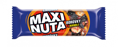 MAXI NUTA Borůvky & mandle. Ořechová tyčinka s borůvkami v jogurtové polevě.