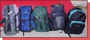 Zleva doprava: Alp 40, Northland Elbrus 30, Alp R-45, Jack Wolfskin 40, Marco International 