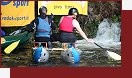 Katamaran na Svratce m za sebou splut Jeniseje