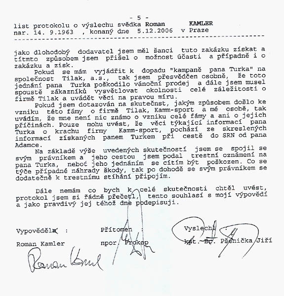Tilak versus Turek, vslech Romana Kamlera