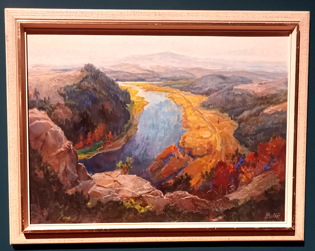 Jan Bulíř: Vltava pod Fritschovou stezkou 70. léta 20. století. Pohled ze skaliska nad Boršovem. Stezka vedla z Boršova do Zlaté Koruny.