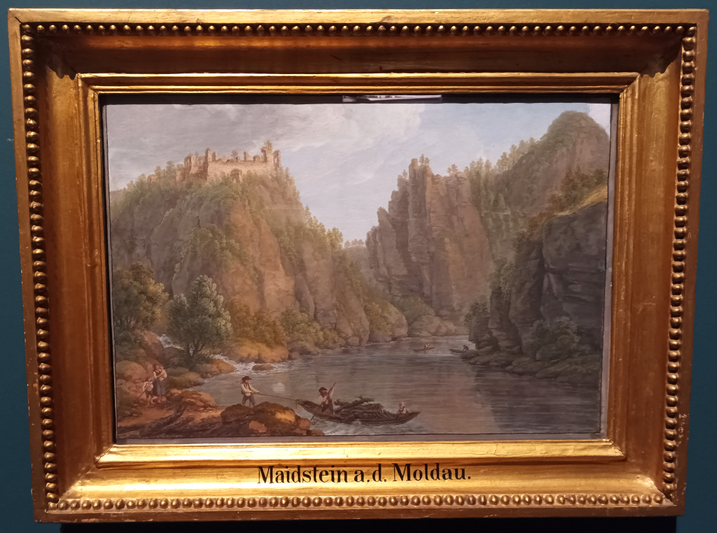 Ferdinad Runk: Pohled na zříceninu Dívčího kamene / Maidstein 1805.