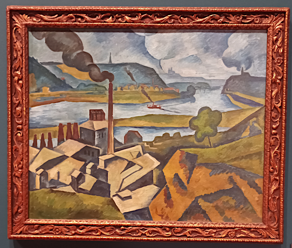 Bohumil Kubišta: Cementárna v Braníku 1911. Ve skutečnosti jde o Podolí. Dnes je na místě cementárny a vápencového lomu Plavecký stadion Praha Podolí.