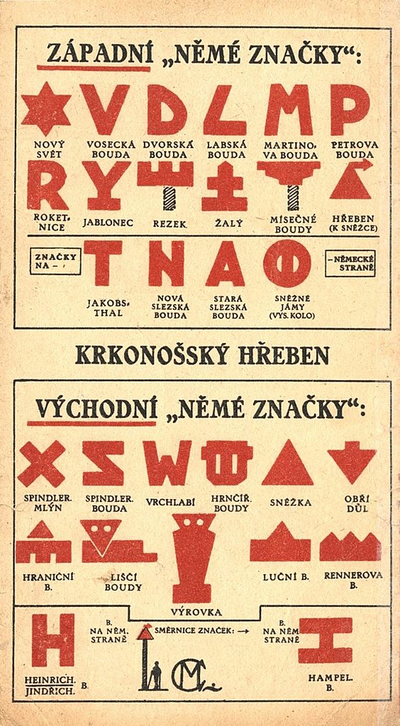 Muttichovy němé značky v Krkonoších z roku 1923.