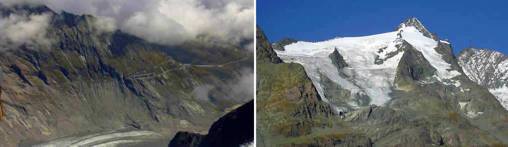 Grossglockner, ledovec Pasterze a parkoviště Franz-Josef-Höhe.