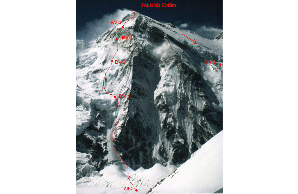 Talung (7343 m), severozápadní pilíř.