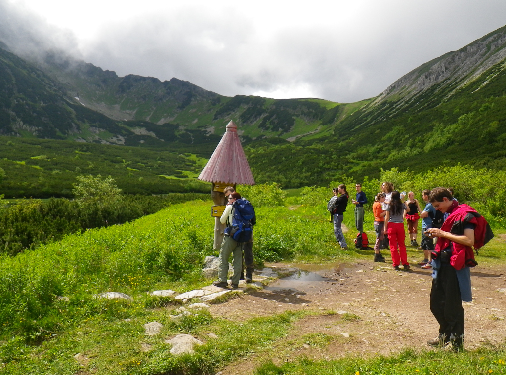 Vysoké Tatry, Bílé pleso. Na obzoru stoupá zleva doprava od Kopského sedla severovýchodní hřeben na Jahňací štít.