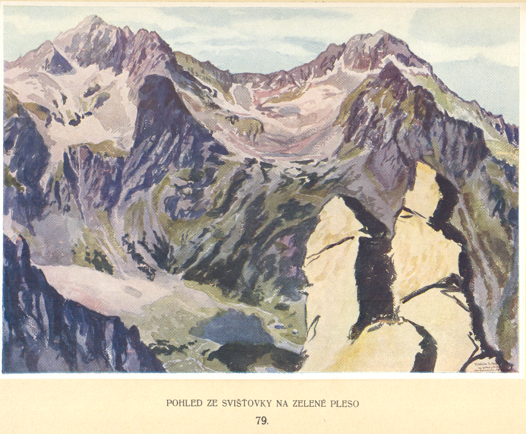 Zelené pleso a nad ním Červená dolinka (vpravo) a Malá Zmrzlá dolina (vlevo). Kolový štít, Karbunkulový hrebeň, Jastrabia veža, Jahňací štít, Kozí štít a Žeruchovky. 