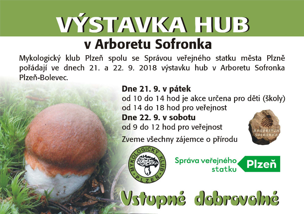 Plzeň, Arboretum Sofronka, výstava hub.