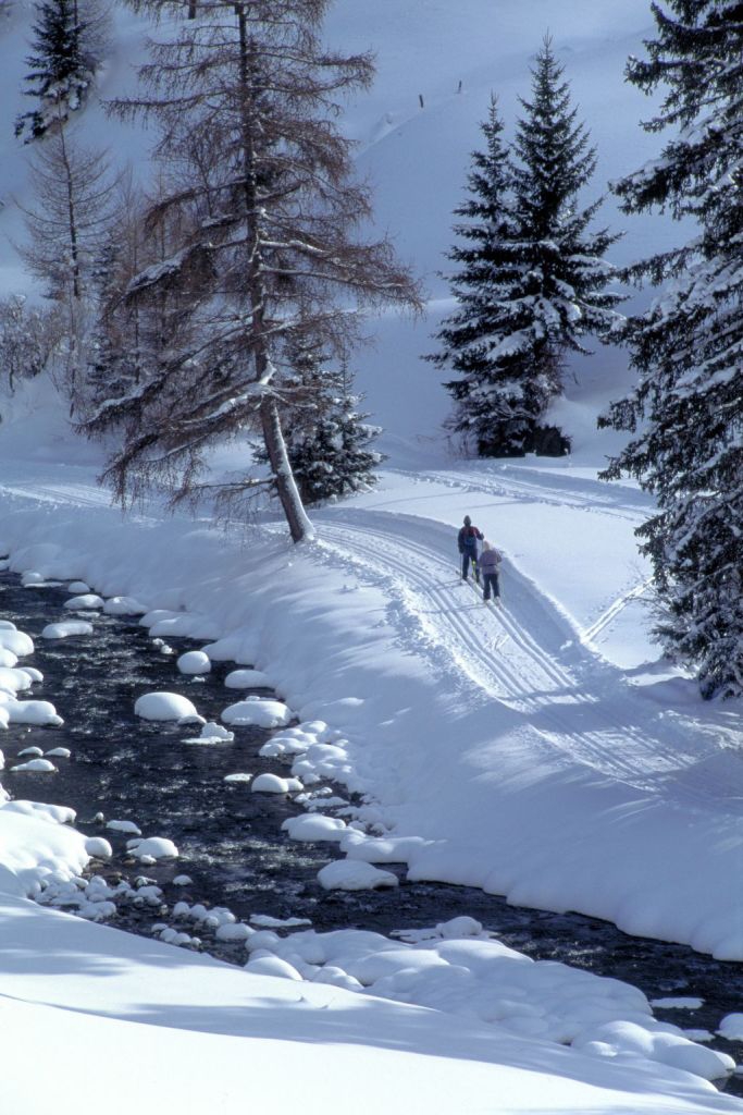 Ischgl. Lesní trasa pro běžecké lyžování.
