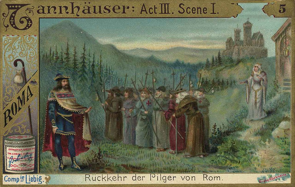 Tannhäuser, poutníci a kajícníci se vracejí z Říma na Wartburg. 