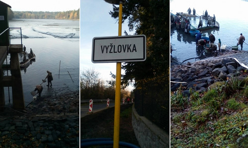 Výlov rybníka Vyžlovák na Jevanském potoce Výlov rybníka Vyžlovák na Jevanském potoce