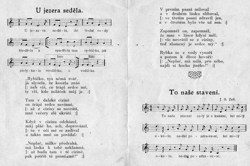 U jezera seděla, do tiché vody hleděla.