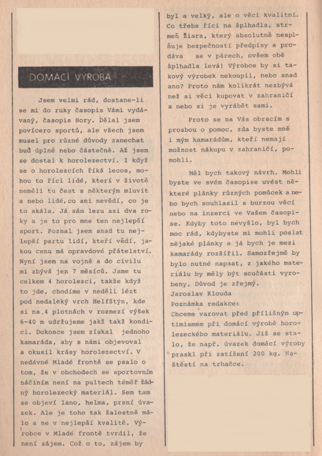 Domácí výroba horolezeckého materiálu 1988?