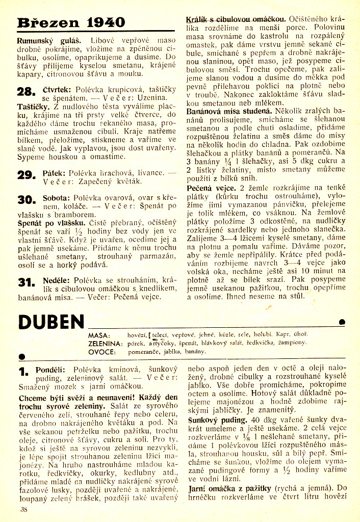 Kuchyňský kalendář 1939.