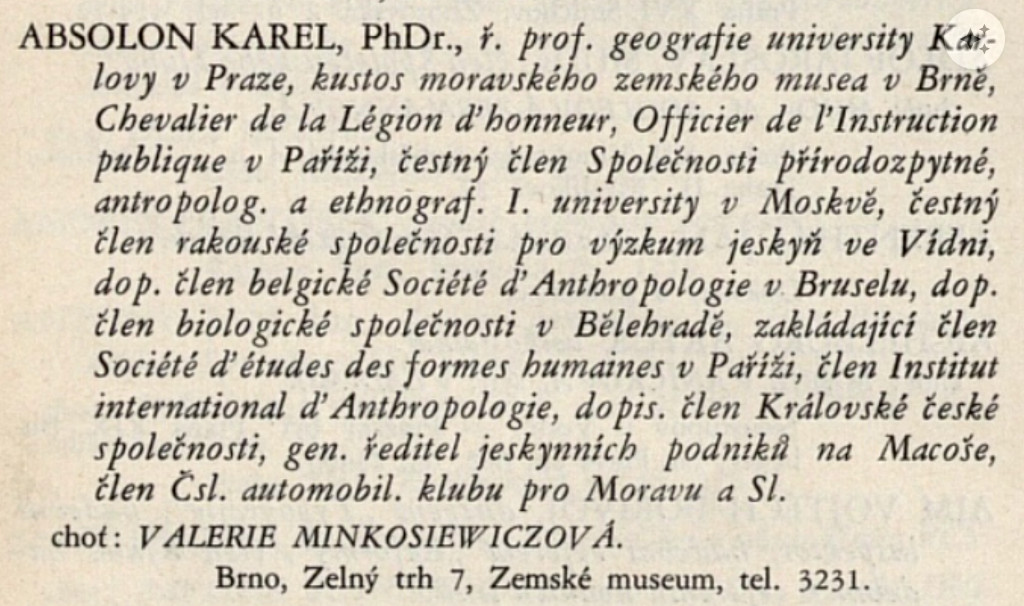 Speleolog a archeolog Karel Absolon.