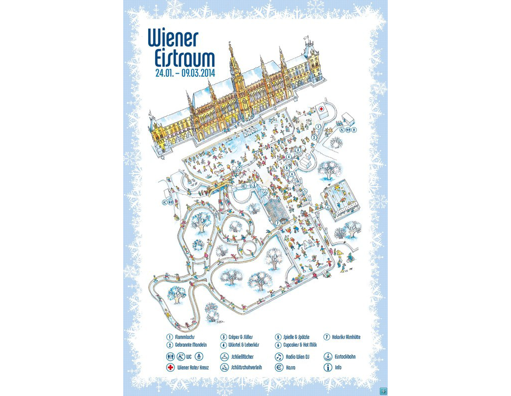 Vídeňský ledový sen. Wiener Eistraum, Rathausplatz. 