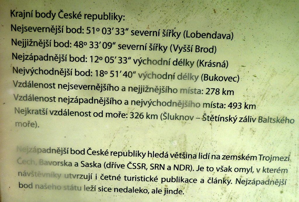 Nejzápadnější, nejvýchodnější, nejjižnější a nejsevernější bod České republiky.