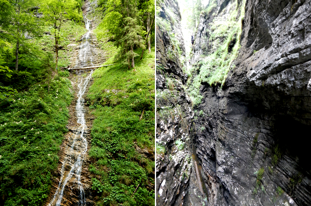 Postalmklamm: vodopád Wieslerfall a rokle Schwarzes Loch.