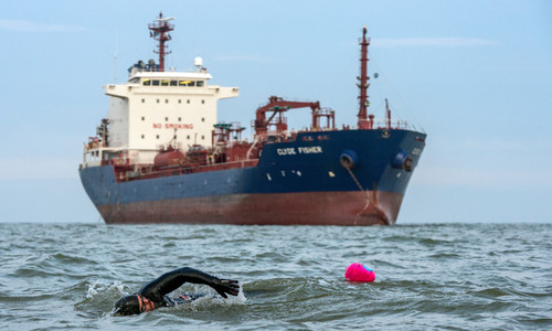 Strongman Ross Edgley swims into shore after 157 days and 2,000 miles at sea