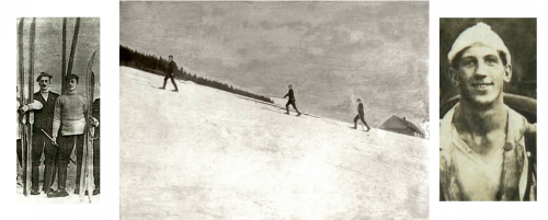 Uprostřed: Výstup na Žalý vede Jan Buchar, následuje Josef Rössler-Ořovský a Kalfus (foto Hynek Bedrník 1898). Vlevo bratři Rösslerové (cca 1887). Vpravo Emerich Rath (cca 1910-1920). 