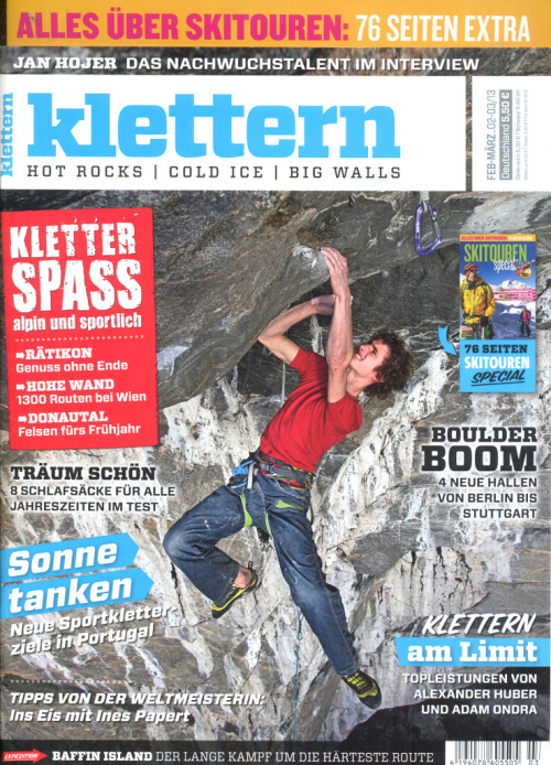 Adam Ondra na titulní stránce prestižního časopisu Klettern 2013/2-3.