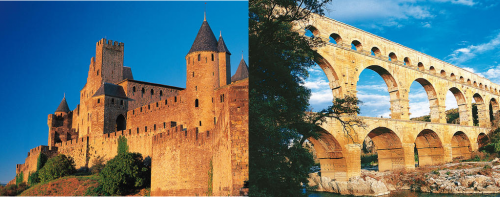 Hrad Carcassonne a most Pont du Gard.