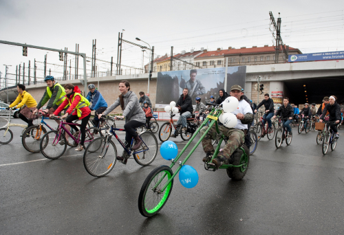 Praha, tunel Blanka. Cyklojízda v dubnu 2015.