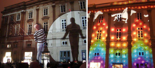 Lyon. Slavnosti světla na náměstí Place des Terreaux.