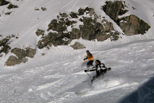 La Plagne. Lyžování v prašanu.