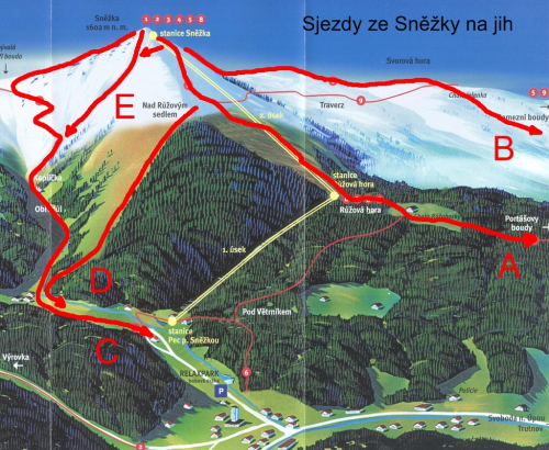 Lyžařské trasy na jižní straně Sněžky.