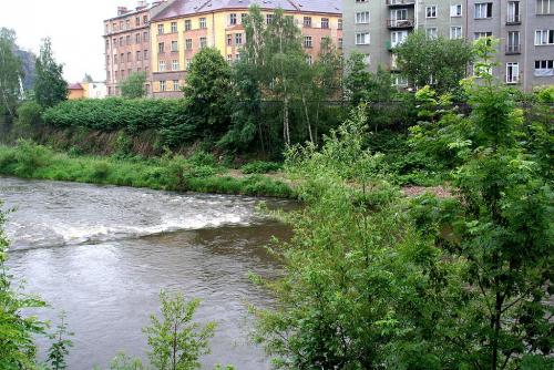 Ohře, Karlovy Vary, peřejka na stupni pod soutokem s Teplou.