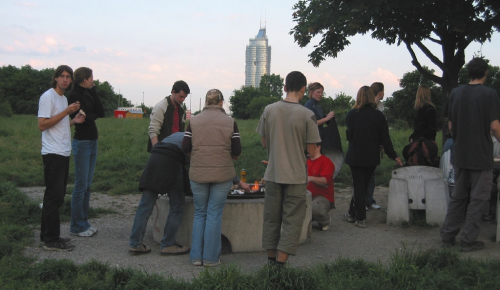 Grillplatz jako stvořený i pro větší oslavu. Vídeň, Donau Insel.