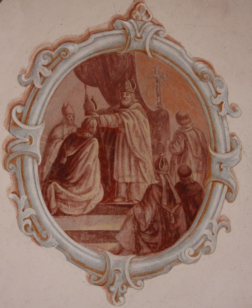 Svatý Mikuláš namalovaný v kostele v Gradenegg.