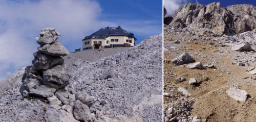 Hochkönig: chata Matrashaus na vrcholu a sestup skalním kotlem Birgkar.