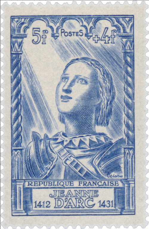 Johanka z Arku. Poštovní známka roku 1946.