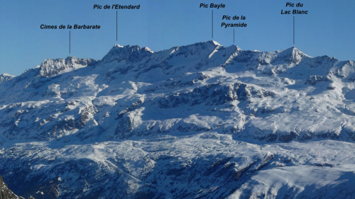 Západní stěny hřebene: Cimes de la Barbarate, Pic Bayle, Pic de l