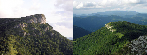 Lúčanská Malá Fatra: Kľak (vlevo) a Ostrá skala (vpravo).