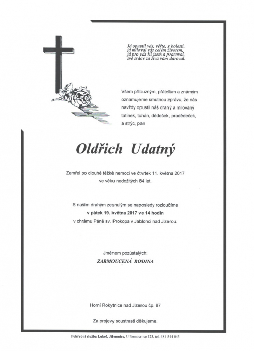 Oldřich Udatný parte.