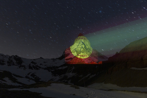 Matterhorn, April 202020. Light Art by Gerry Hofstetter.