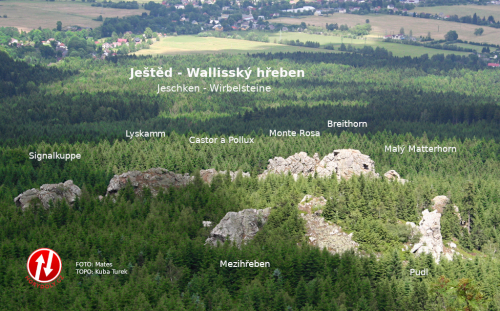 Ještěd, Walliský hřeben / Jeschken, Wirbelsteine.