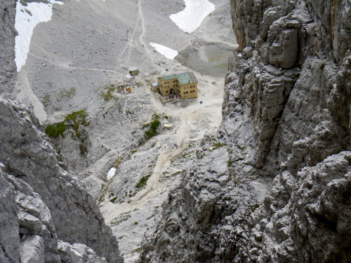 Dolomity, Gartlhütte / Rifugio Alberto.