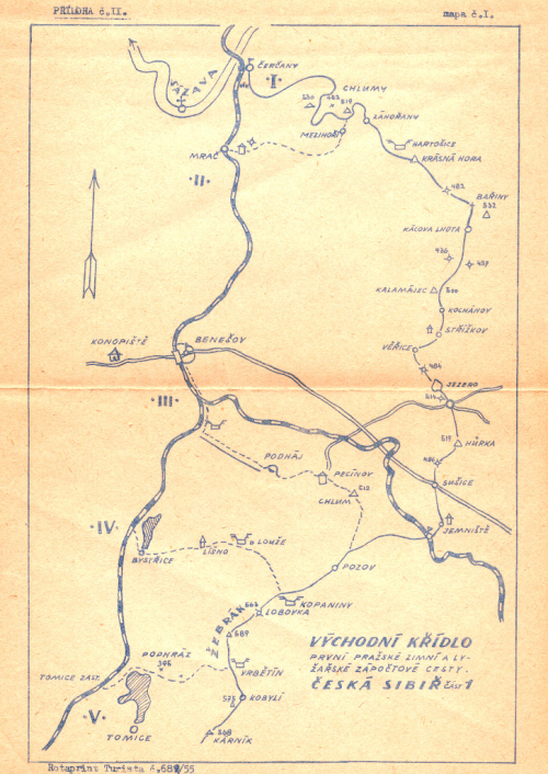 První pražská zimní a lyžařská zápočtová cesta 1955 z Čerčan na Onen Svět.