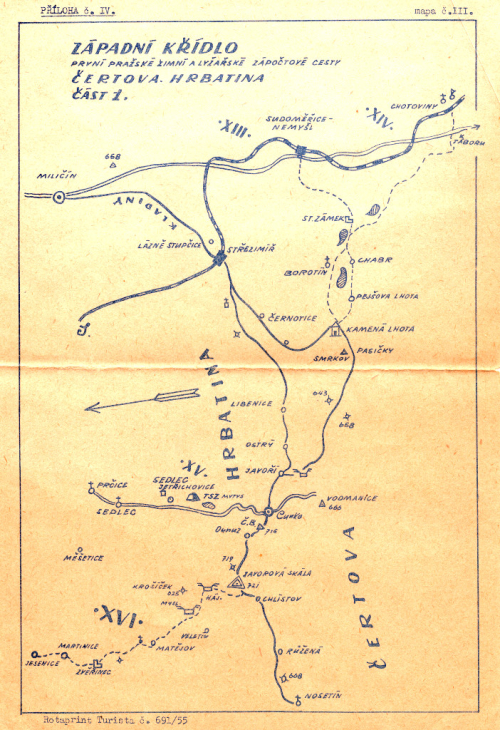 První pražská zimní a lyžařská zápočtová cesta 1955 z Čerčan na Onen Svět.