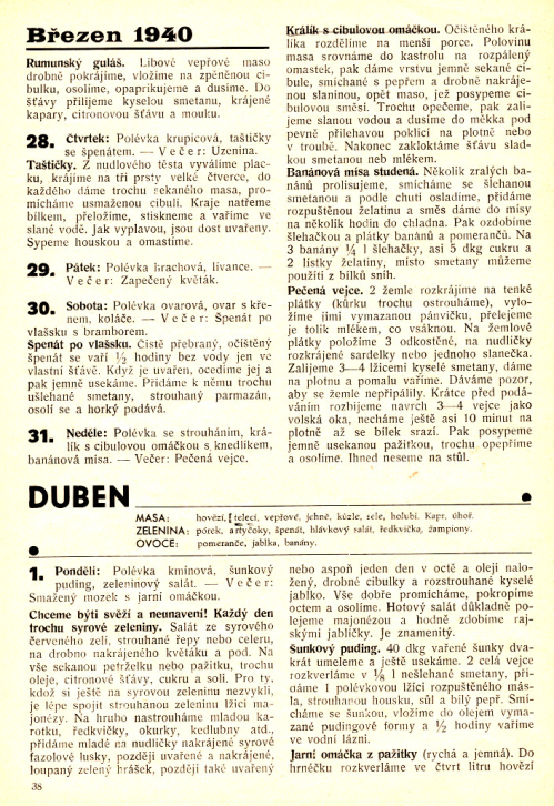 Kuchyňský kalendář 1939. Kuchyňský kalendář.
